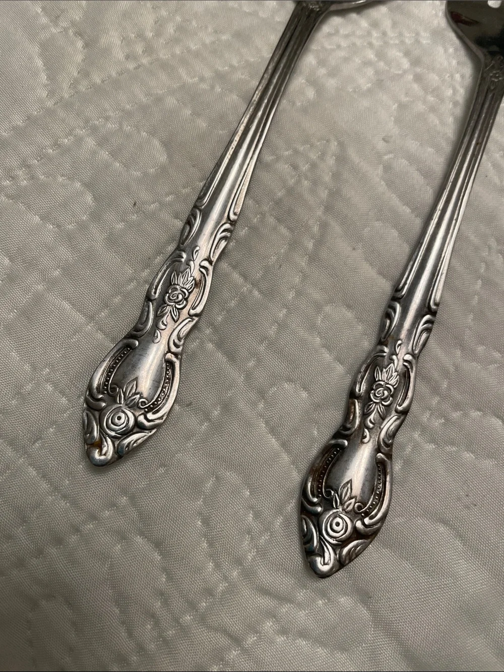 Vintage Set of 2 LUSTREWARE Rose Pattern Serving Fork & Slotted Spoon Set